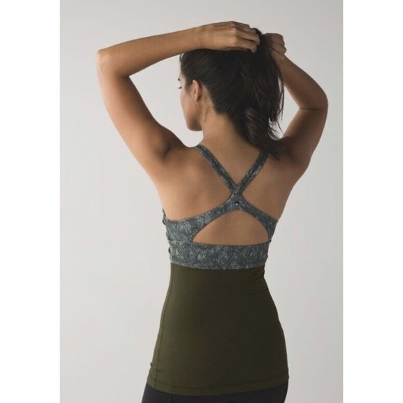 Lululemon Wrap it Up Tank Top Sports Bra Jazzy White Gator  Green Size‎ 4 - Picture 2 of 12
